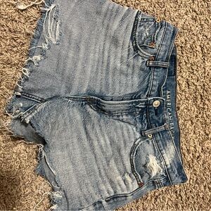American Eagle Outfitters strigid Light Blue Distressed Jean Shorts